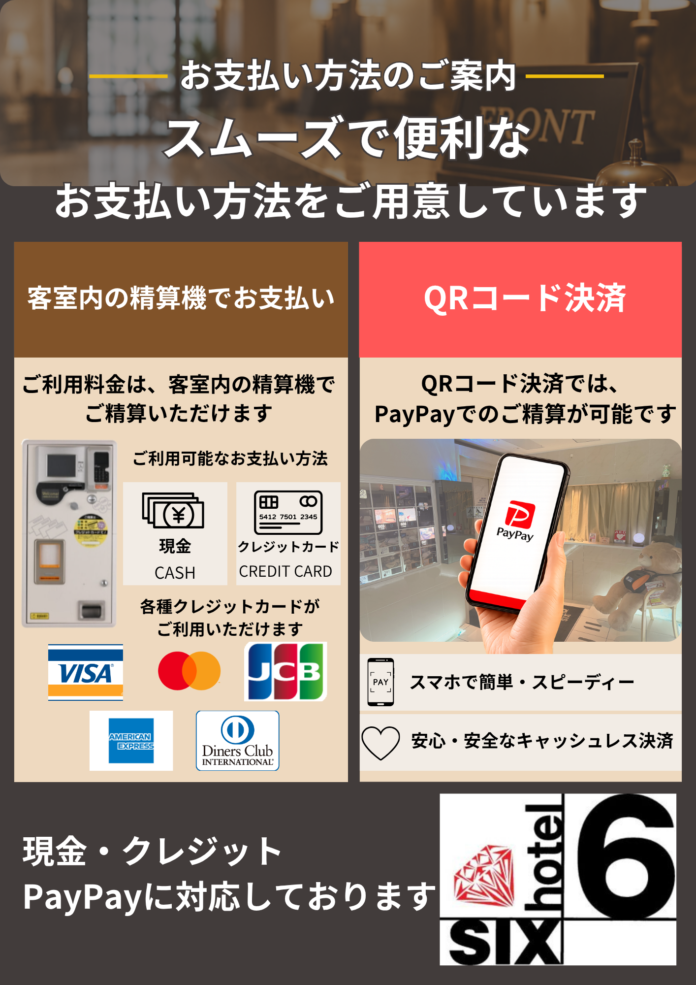新紙幣対応自動精算機導入！全室クレジット決済可能